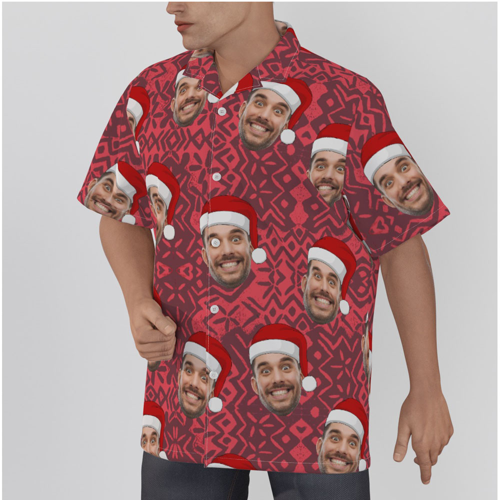 Funny Xmas Custom Face Holiday Vintage Red Hawaiian Shirt
