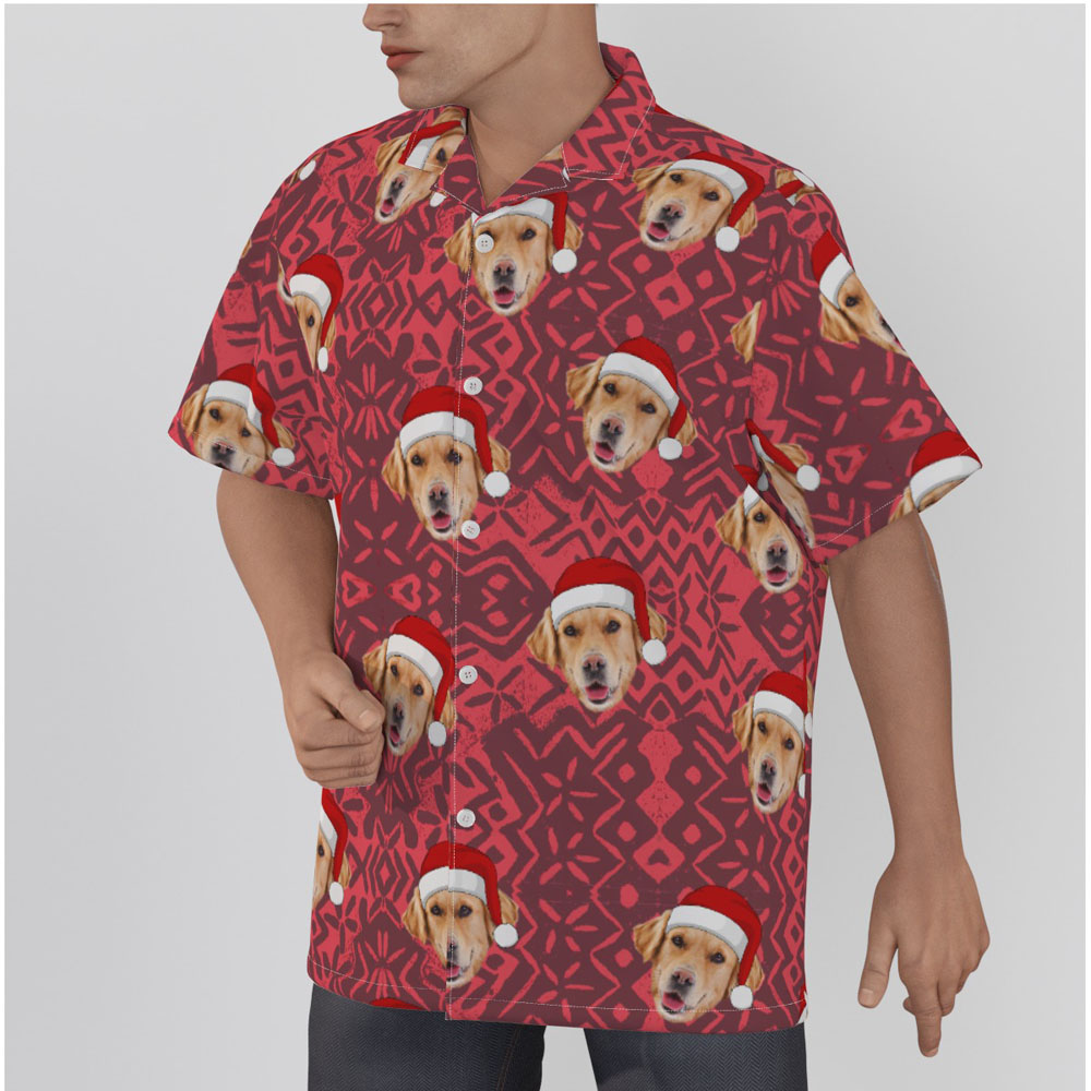 Funny Custom Dog Face Christmas Vintage Red Hawaiian Shirt