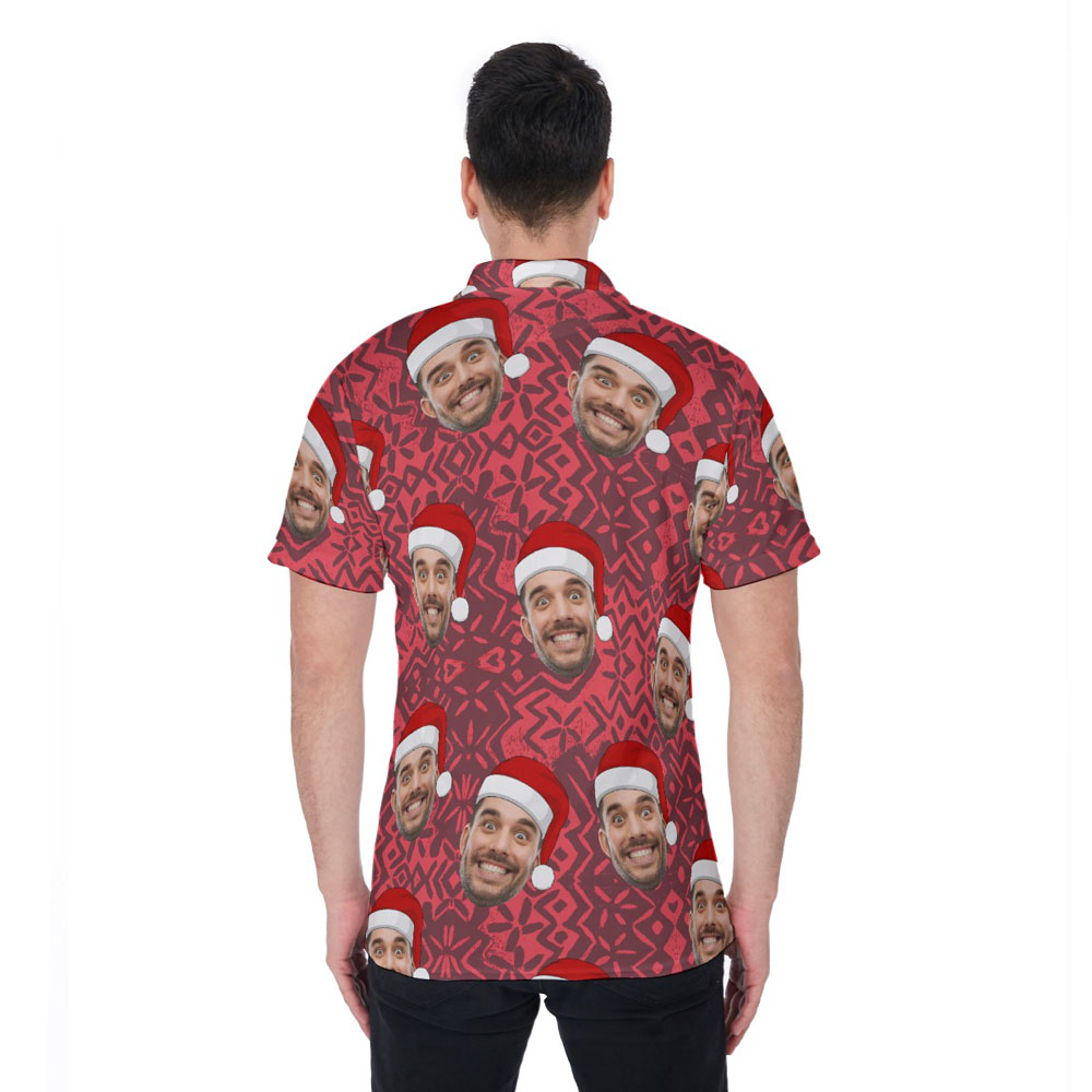 Vintage Christmas Hawaiian Polo Shirt With Custom Face