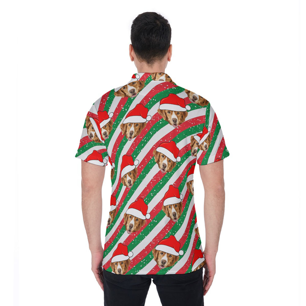 Custom Dog Face Christmas Party Hawaiian Polo Shirt For Men