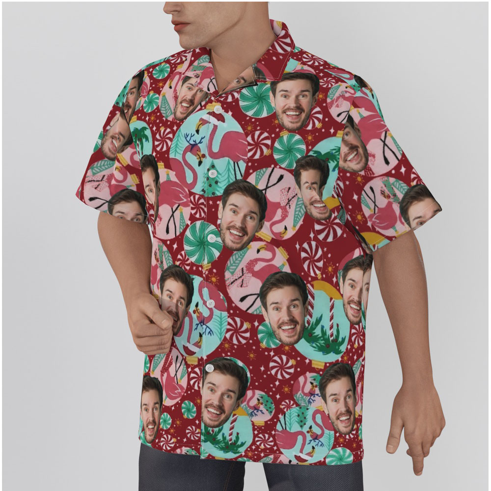 Flamingo Holiday Christmas Hawaiian Shirt With Custom Face