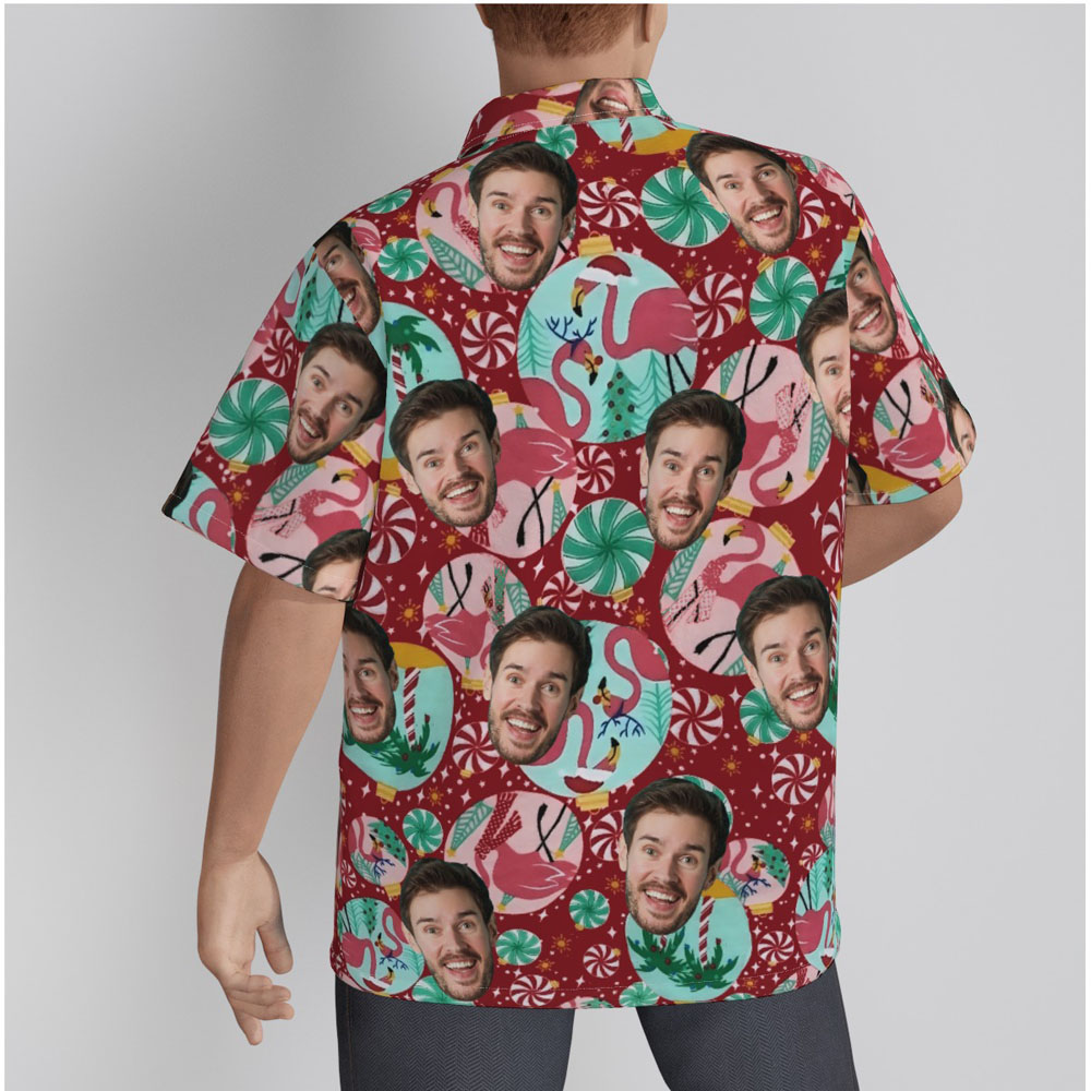 Flamingo Holiday Christmas Hawaiian Shirt With Custom Face