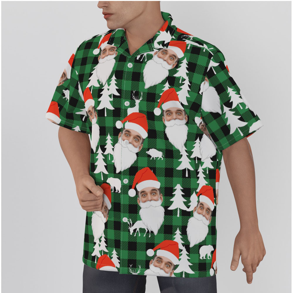Funny Custom Face With Santa Beard Christmas Hawaiian Shirt