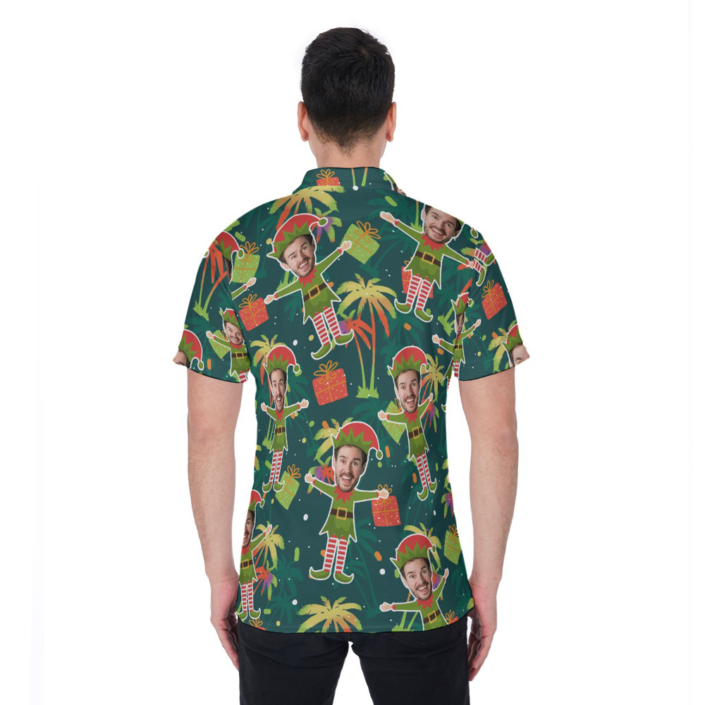 Custom Face Christmas Elf Hawaiian Polo Golf Shirt