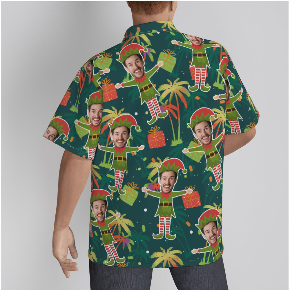 Funny Custom Face Christmas Elf Palm Tree Hawaiian Shirt