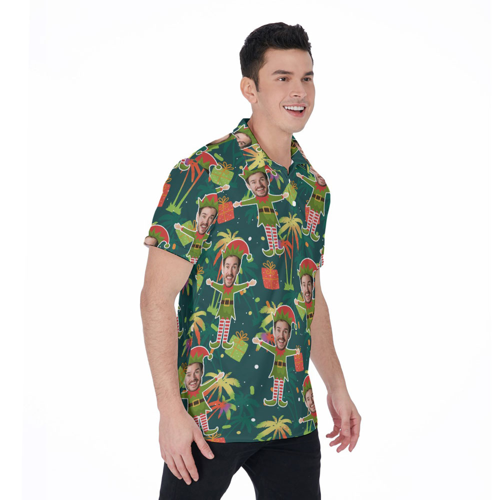 Custom Face Christmas Elf Hawaiian Polo Golf Shirt