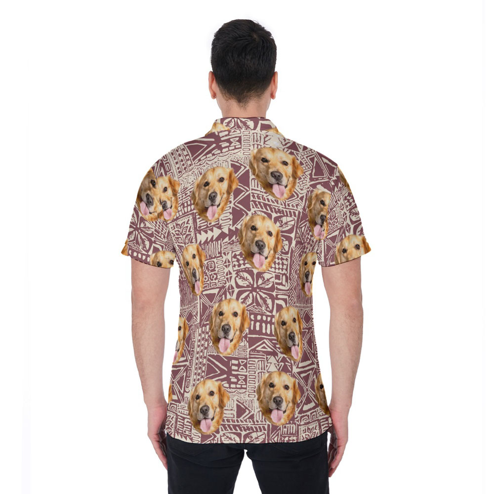 Funny Custom Dog Face Vintage Hawaiian Polo Shirt For Men