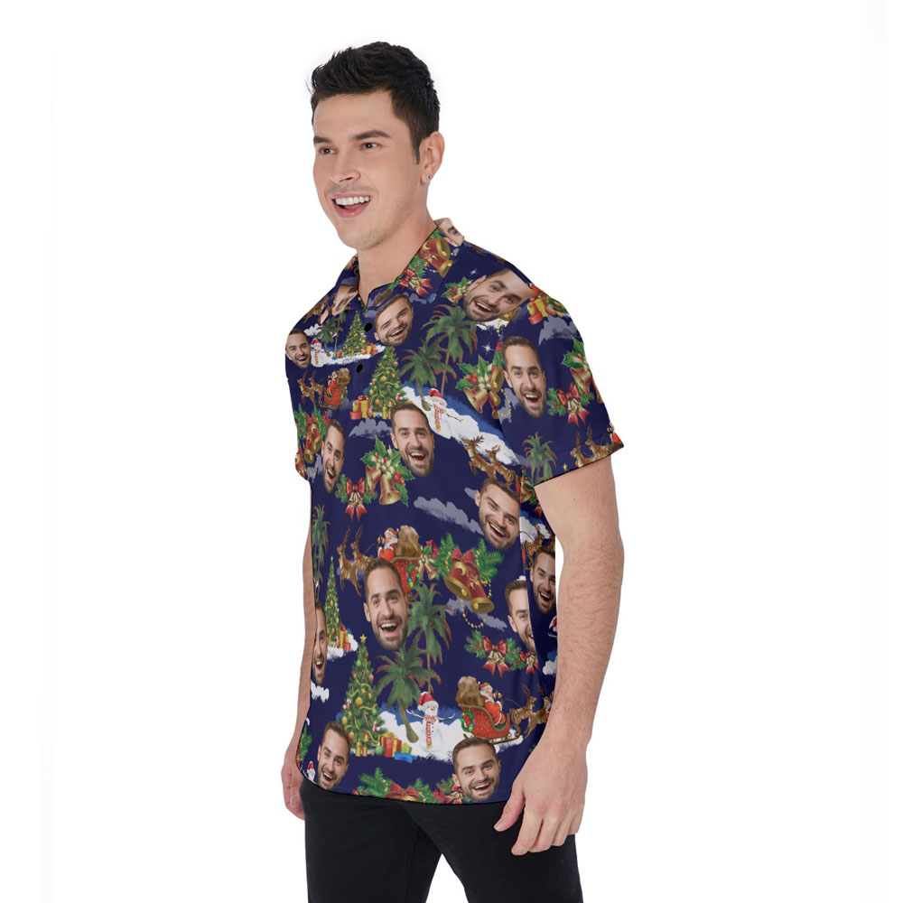 Funny Custom Face Vintage Santa Claus Christmas Hawaiian Polo Shirt