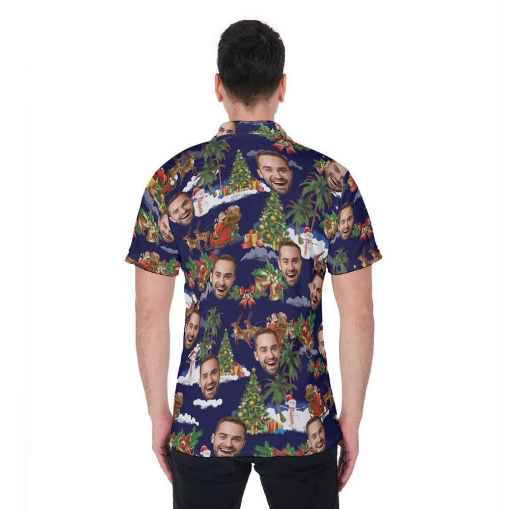 Funny Custom Face Vintage Santa Claus Christmas Hawaiian Polo Shirt