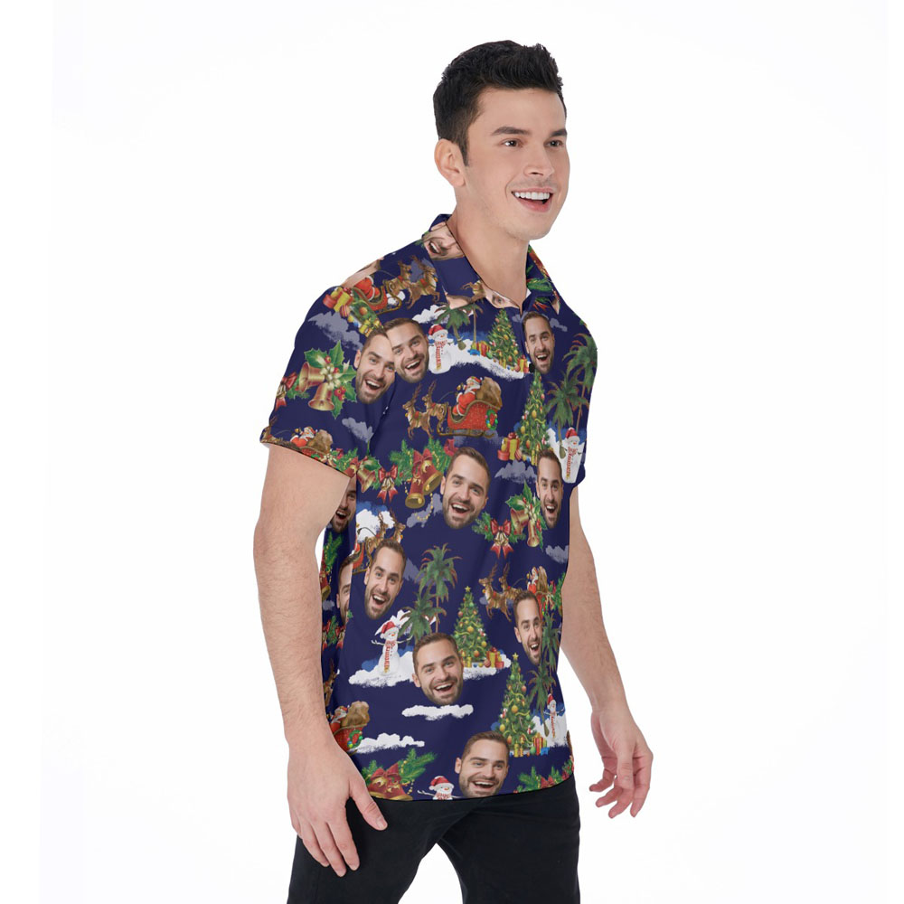 Funny Custom Face Vintage Santa Claus Christmas Hawaiian Polo Shirt