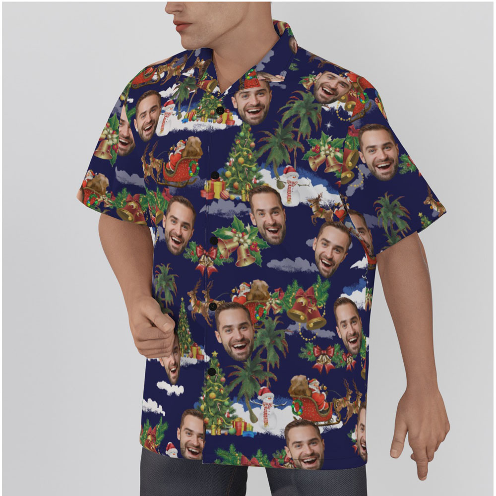 Funny Custom Face Christmas Vintage Navy Hawaiian Shirt