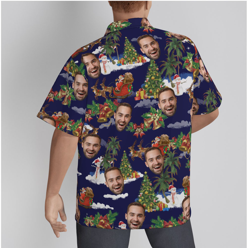 Funny Custom Face Christmas Vintage Navy Hawaiian Shirt