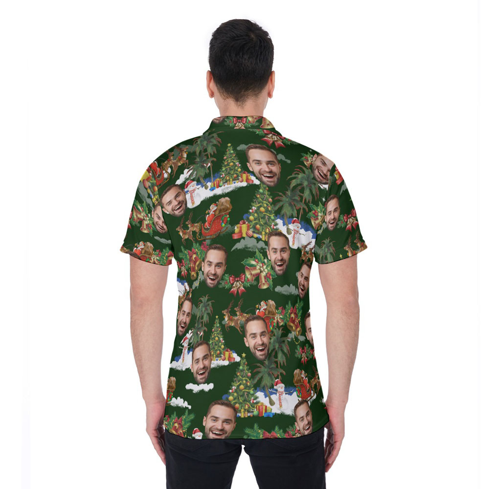 Custom Face Vintage Santa Claus Christmas Green Hawaiian Polo Shirt