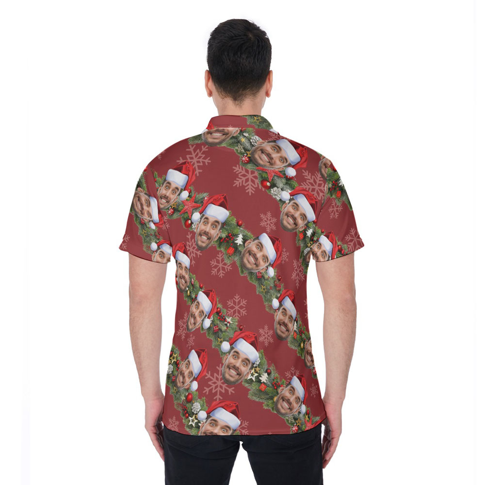 Funny Custom Face Christmas Red Hawaiian Polo Golf Shirt For Men
