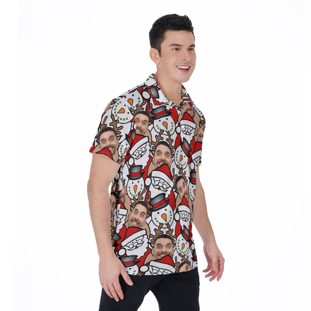Custom Face Reindeer Snowman Christmas Hawaiian Polo Shirt For Men