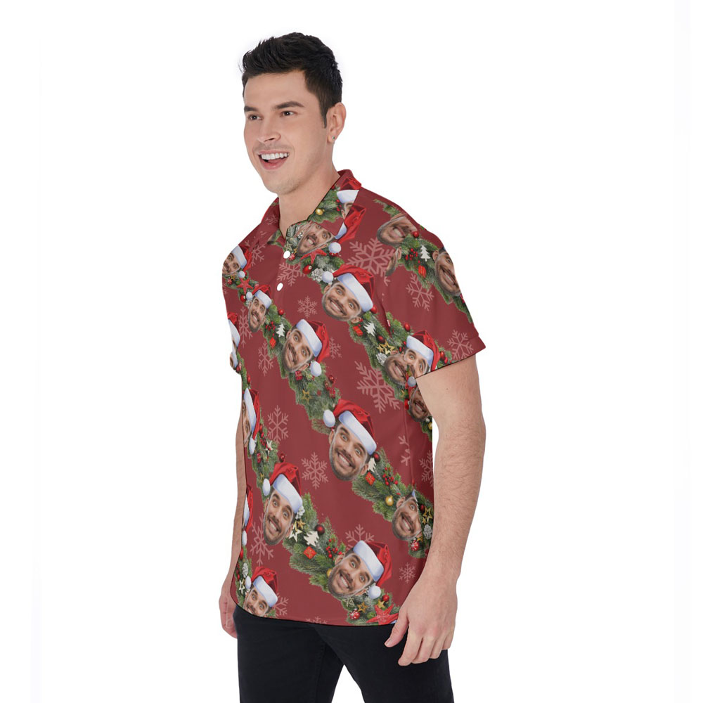 Funny Custom Face Christmas Red Hawaiian Polo Golf Shirt For Men