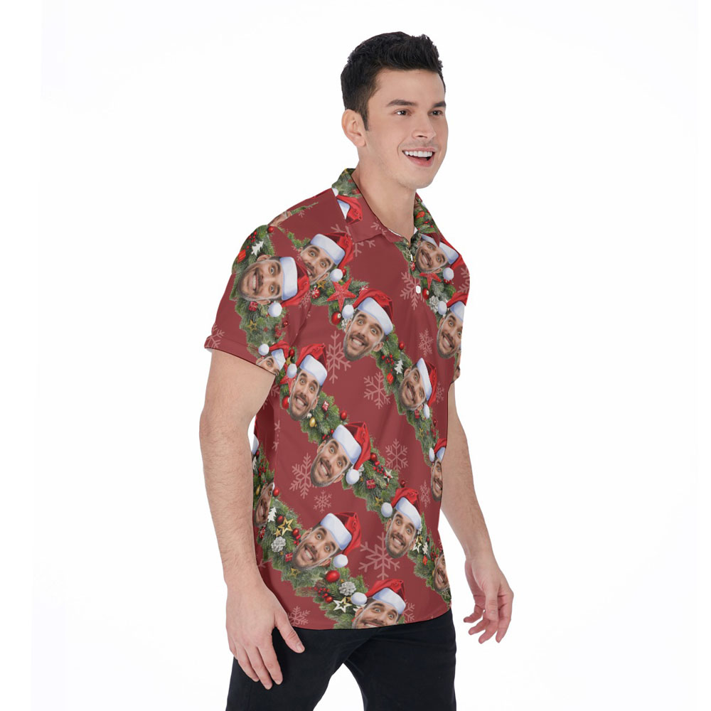 Funny Custom Face Christmas Red Hawaiian Polo Golf Shirt For Men