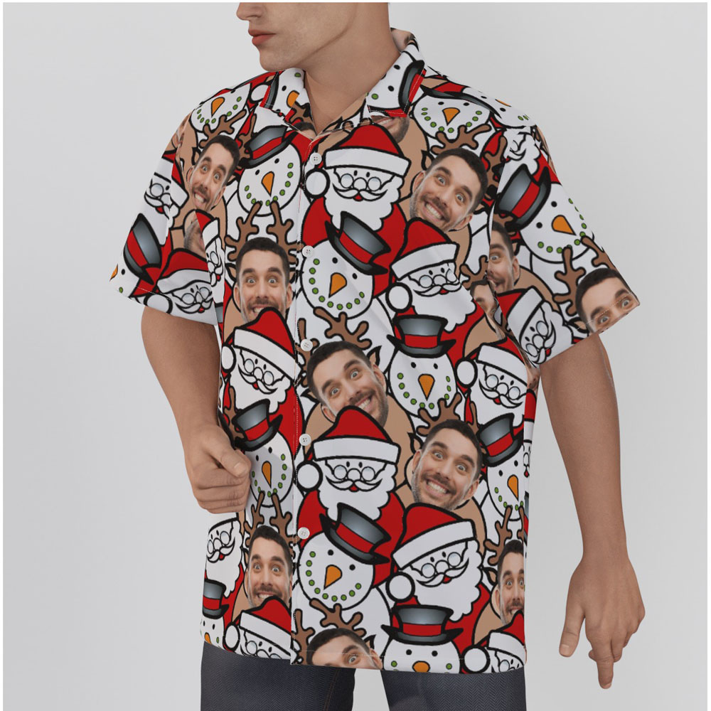 Funny Custom Face Reindeer Snowman Christmas Hawaiian Shirt