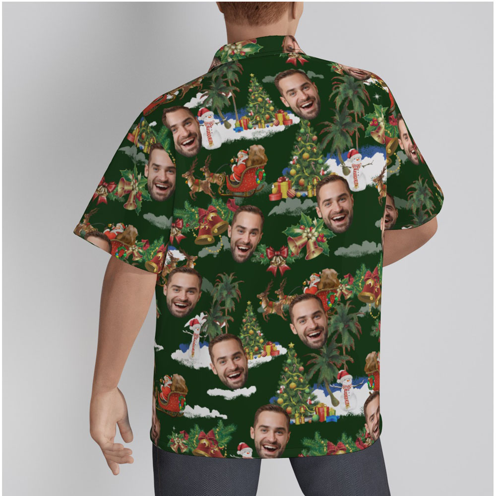 Custom Face Vintage Christmas Santa Green Hawaiian Shirt