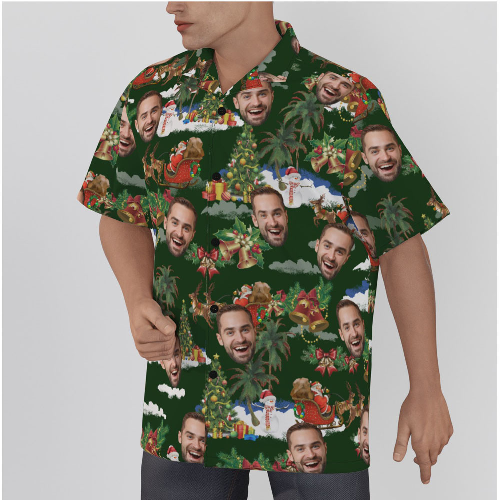 Custom Face Vintage Christmas Santa Green Hawaiian Shirt