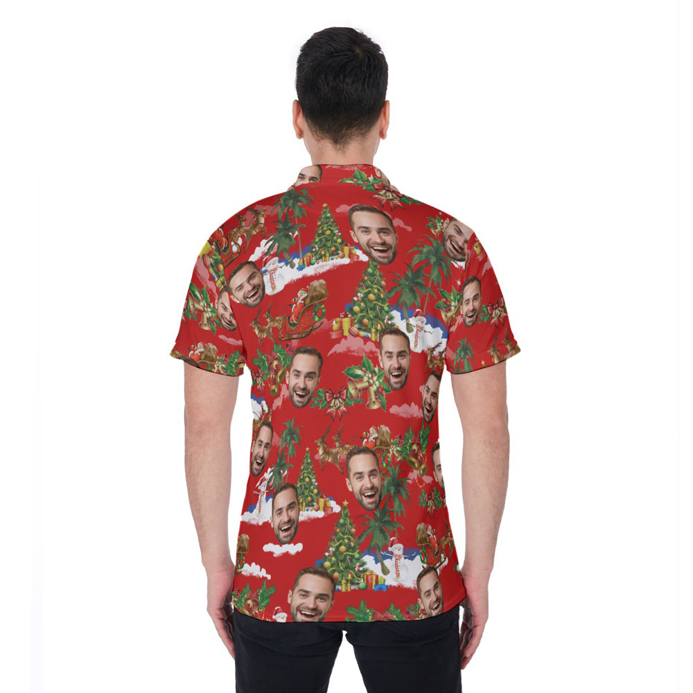 Custom Face Vintage Santa Christmas Red Hawaiian Polo Shirt For Men