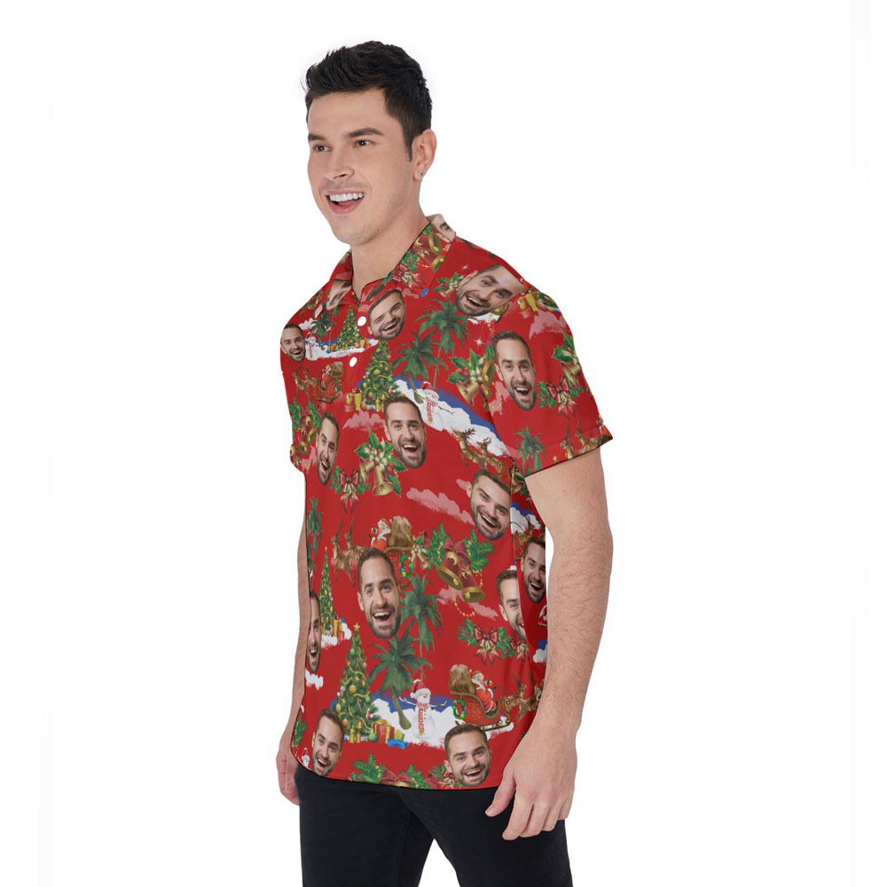 Custom Face Vintage Santa Christmas Red Hawaiian Polo Shirt For Men