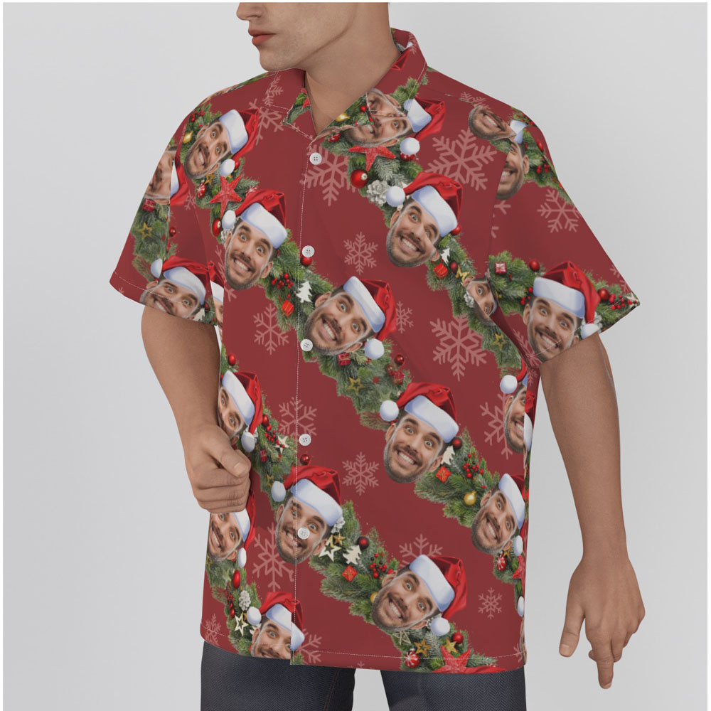 Funny Custom Face Christmas Decorations Men's Hawaiian Shirt