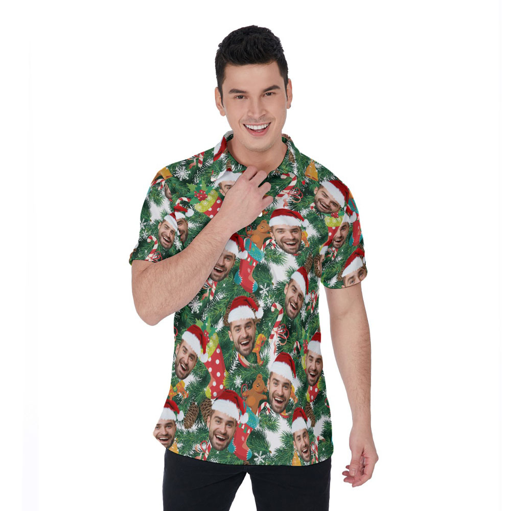 Tropical Christmas Hawaiian Men's Polo Shirt With Custom Face - variant image 1