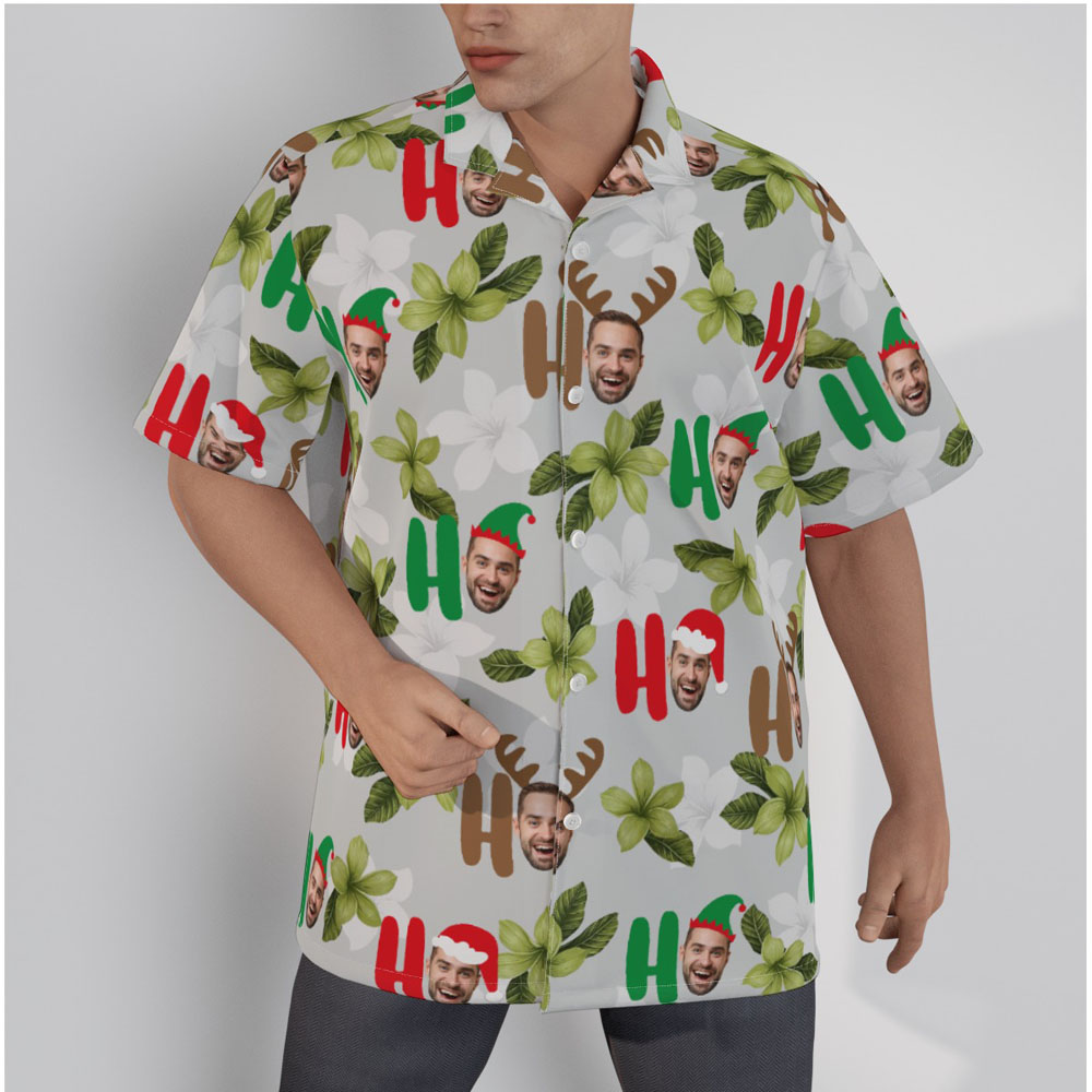 Funny Custom Face Ho Ho Ho Christmas Hawaiian Shirt - variant image 1