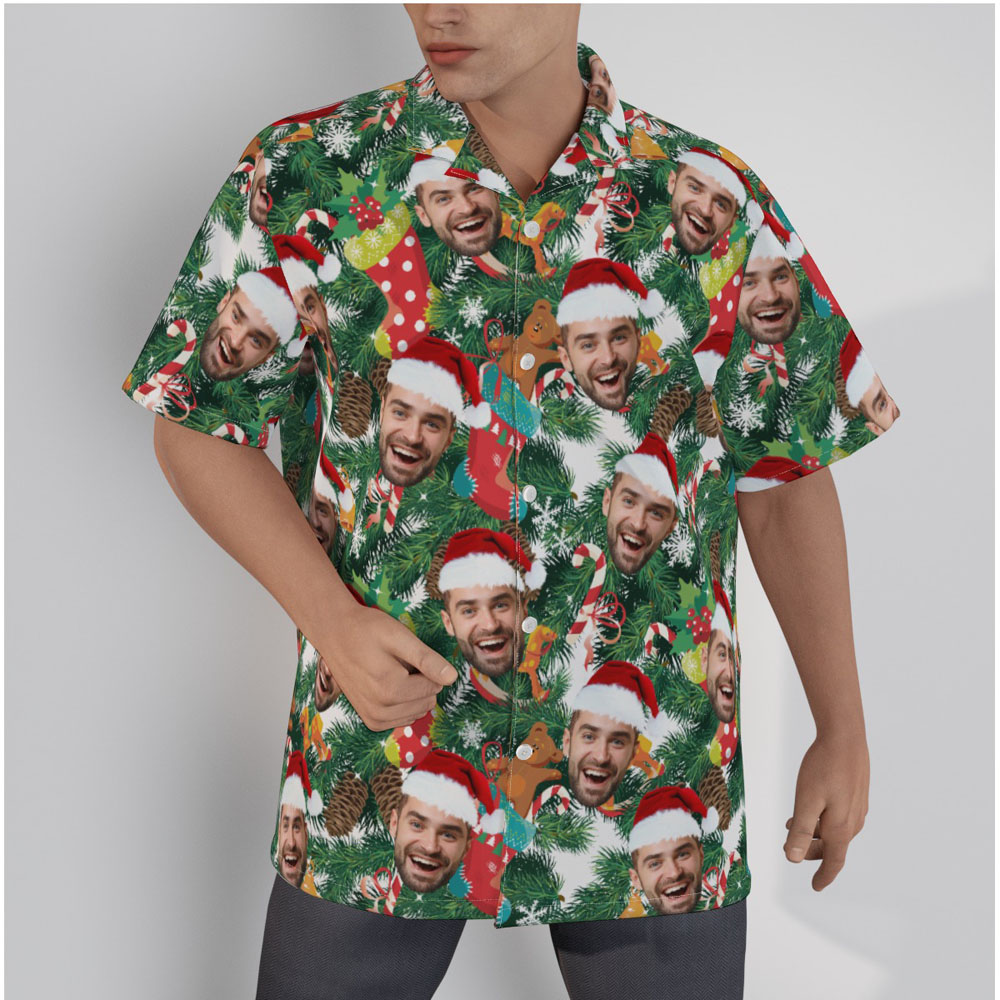 Funny Custom Face Christmas Tropical Men's Hawaiian Shirt - variant image 1