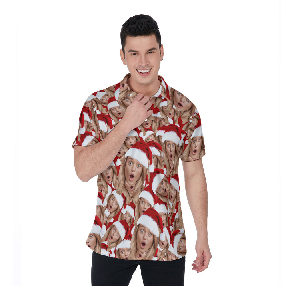 Custom Multiple Faces Christmas Hawaiian Polo Shirt For Men - variant image 1