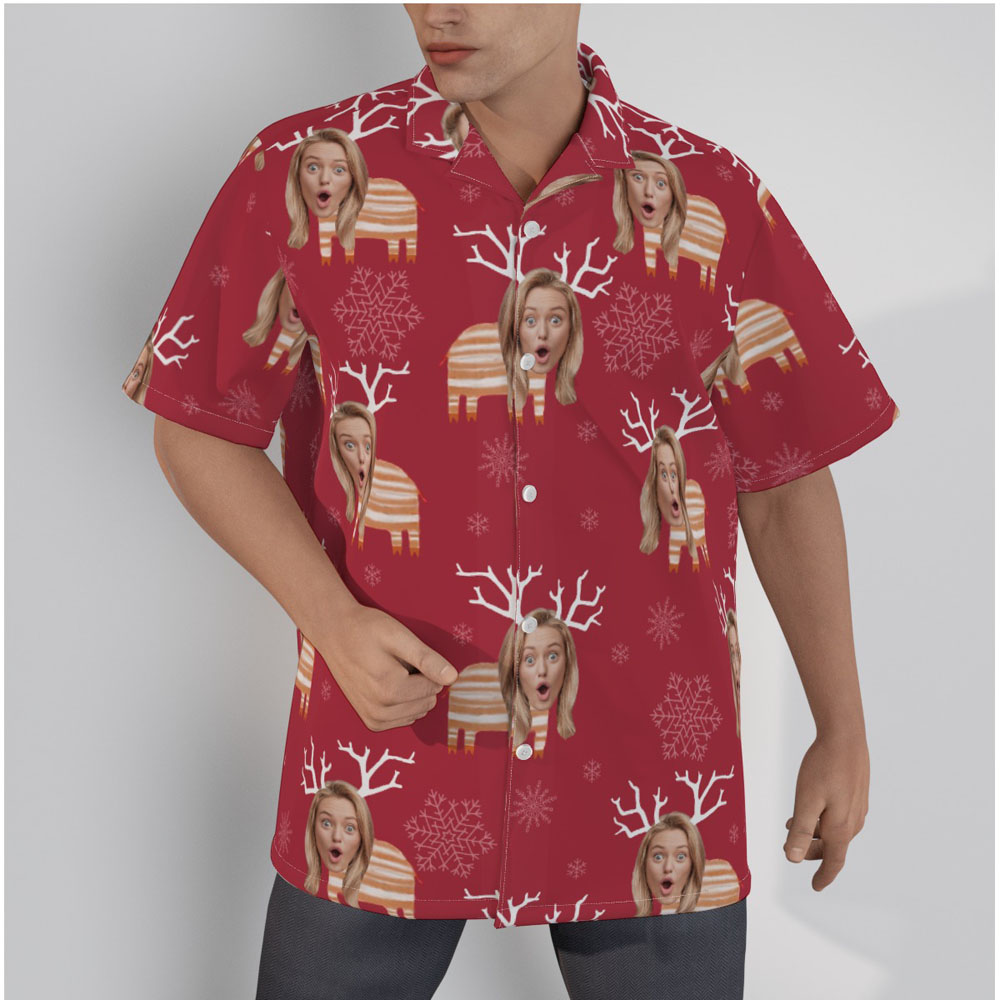 Funny Custom Face Reindeer Christmas Hawaiian Shirt - variant image 1