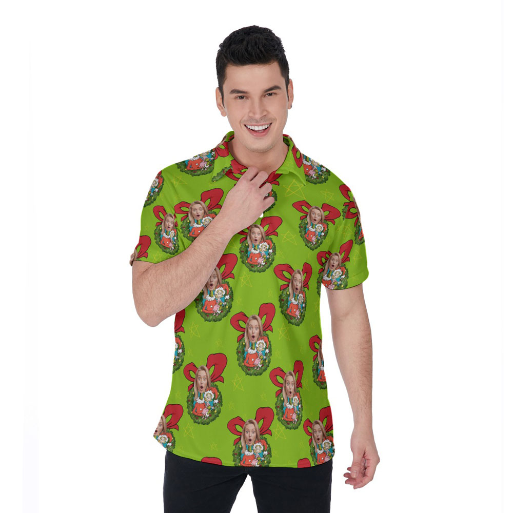 Funny Custom Face Christmas Hawaiian Polo Golf Shirt For Men - variant image 1