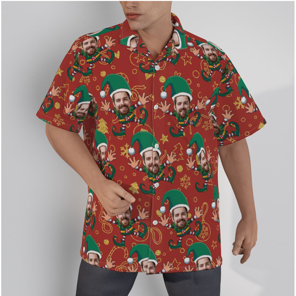 Funny Christmas Elf Custom Face Hawaiian Shirt - variant image 1