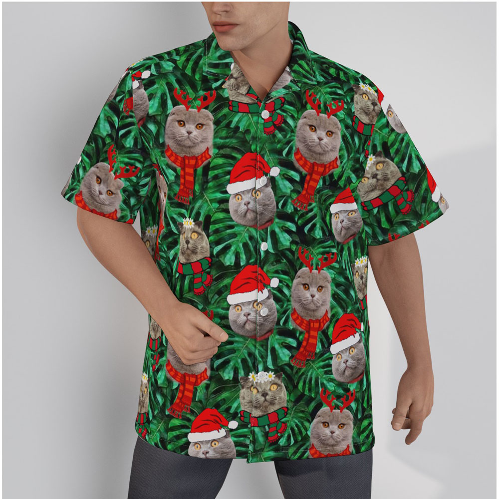 Funny Christmas Hawaiian Shirt With Custom Cat Face - variant image 1