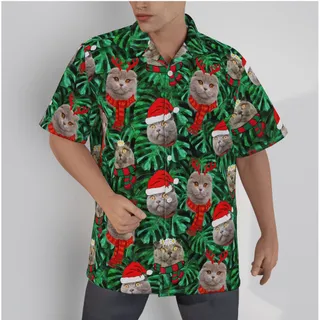 Funny Christmas Hawaiian Shirt With Custom Cat Face
