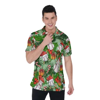 Funny Baseball Snowman Tropical Christmas Hawaiian Polo Shirt For Men