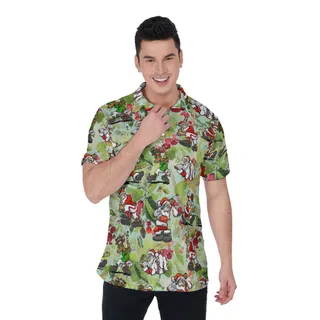 Santa Claus Playing Baseball Tropical Green Christmas Hawaiian Polo Shirt