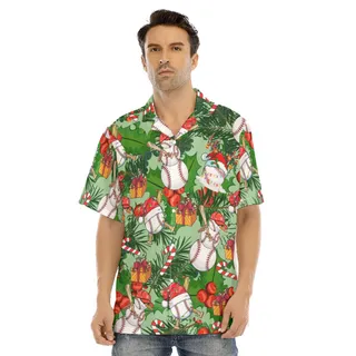 Christmas Baseball Snowman Tropical Green Men's Hawaiian Shirt