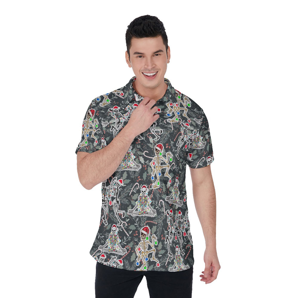 Funny Christmas Skeleton Hawaiian Polo Shirt For Men - variant image 1