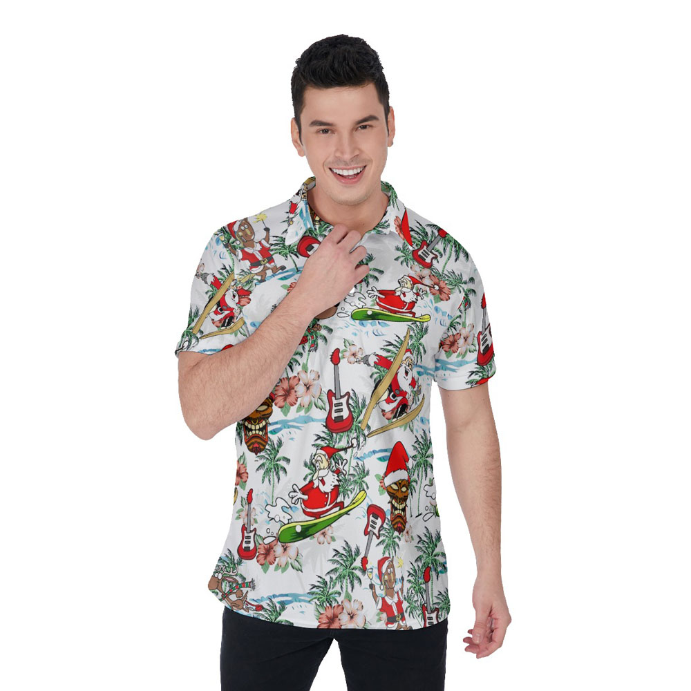 Funny Santa Claus Skiing Christmas Hawaiian Polo Shirt For Men - variant image 1