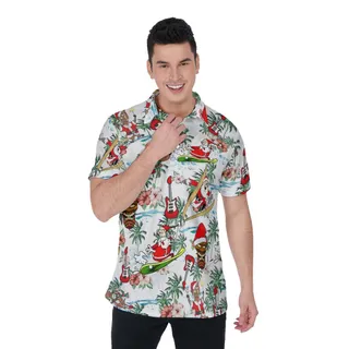 Funny Santa Claus Skiing Christmas Hawaiian Polo Shirt For Men