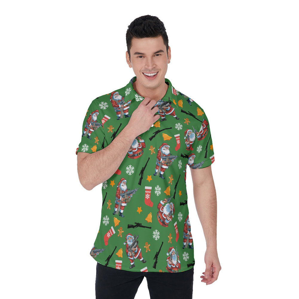 Cool Tactical Santa With Gun Christmas Hawaiian Polo Shirt For Men - variant image 1