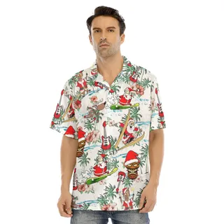 Funny Santa Skiing Christmas Hawaiian Shirt