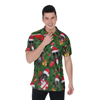 Funny Christmas Pug Hawaiian Polo Shirt