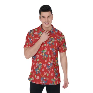Funny Christmas Santa Riding Dinosaur Hawaiian Polo Shirt