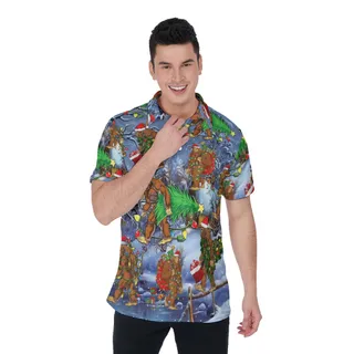 Funny Christmas Sasquatch Hawaiian Polo Golf Shirt For Men