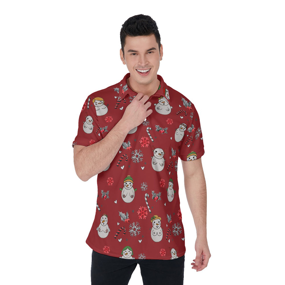 Funny Naughty Snowman Christmas Hawaiian Polo Shirt For Men - variant image 1