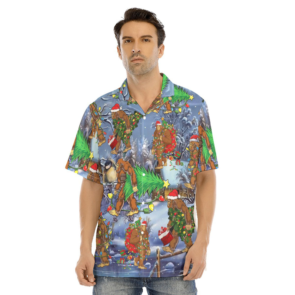 Funny Christmas Bigfoot Men's Hawaiian Shirt - variant image 1