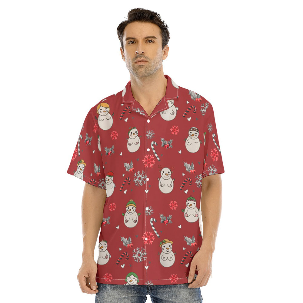 Naughty Snowman Christmas Candy Cane Red Hawaiian Shirt - variant image 1